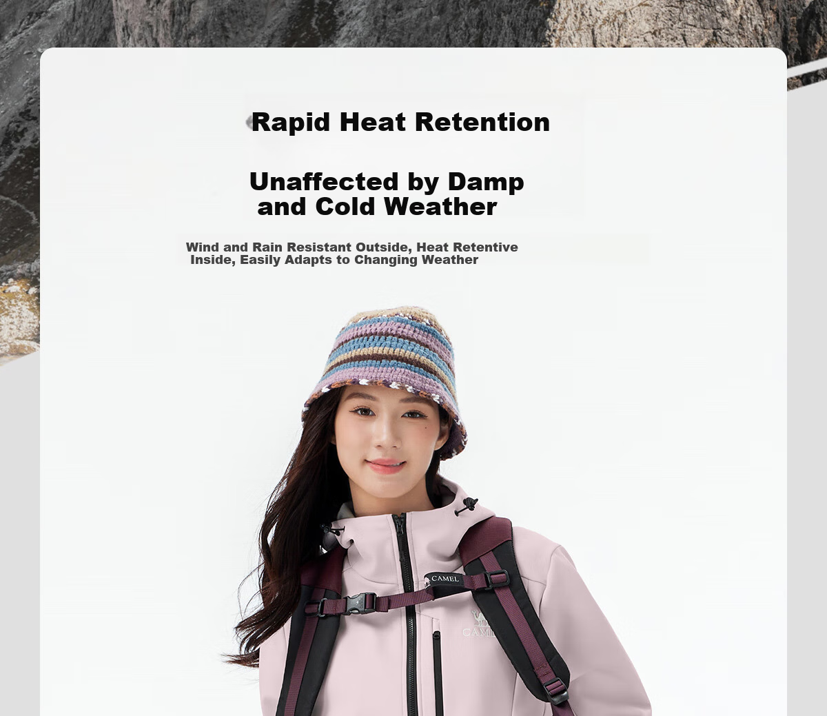 CAMEL Women's Softshell Jacket Fleece Lined Warm Anti-Static Windproof Waterproof Hooded Coat for Men 3
