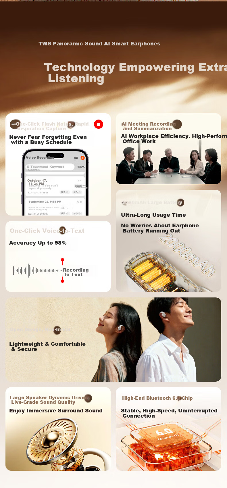 D.ROB D.ROB Clip-On AI Translation Wireless Bluetooth Earphones 2-in-1 Long Battery Life Compatible with Huawei Xiaomi Apple K75 Off-White 2