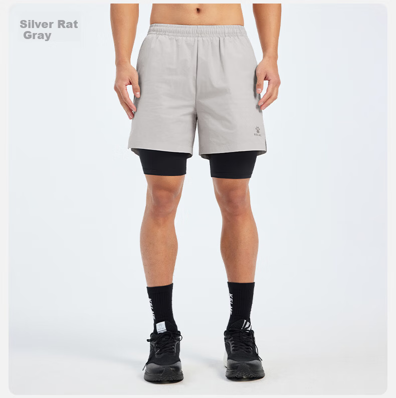KELME Quick-Dry Men's Running Training Fitness Compression Antibacterial Two-in-One Sports Shorts Agate Black S 16