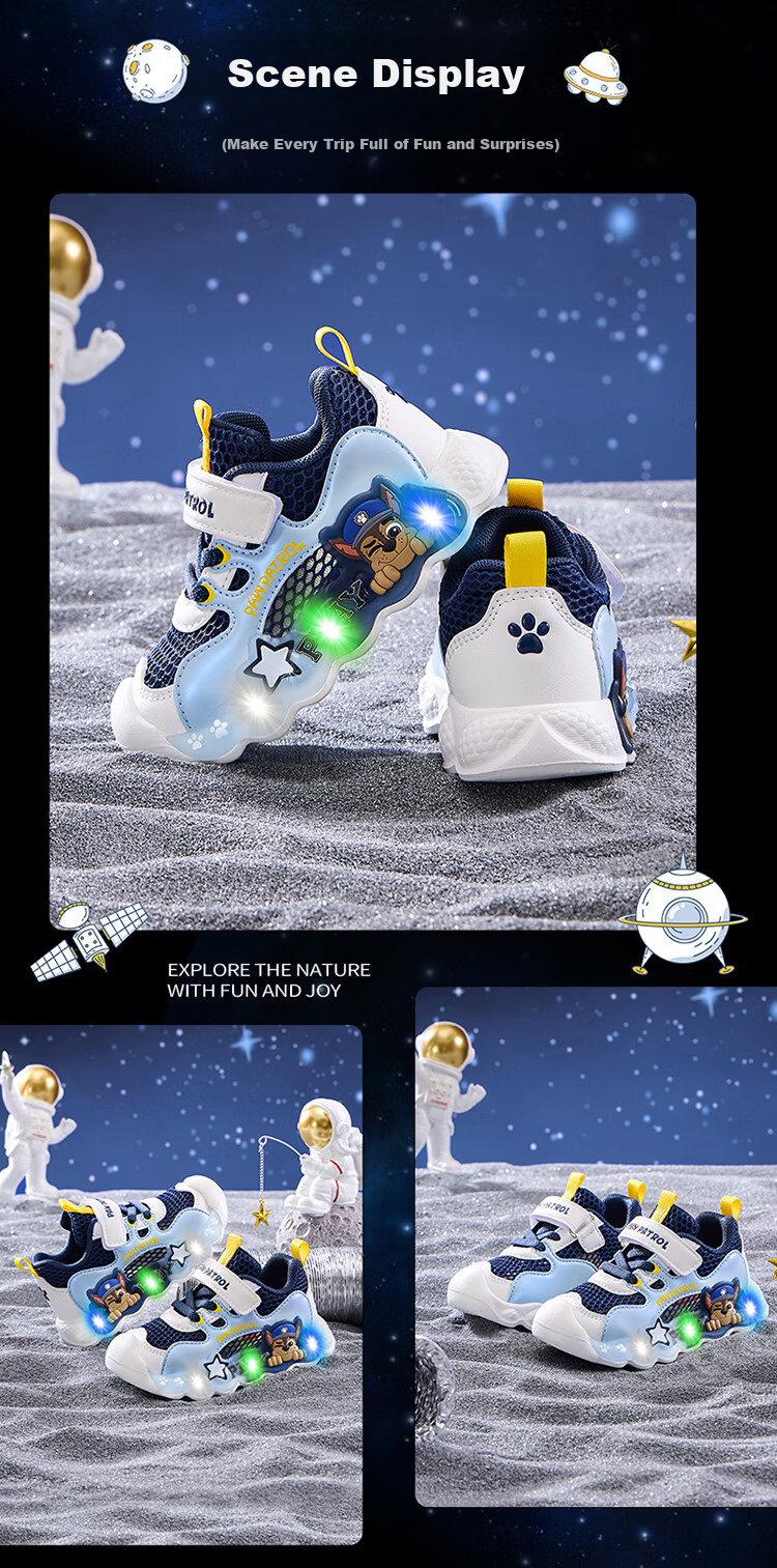 PAW PATROL Casual Shoes, Large Mesh Breathable, Summer New Style Children's Sneakers, Lightweight Comfortable Soft-Soled Versatile Light-Up Walking Shoes 10