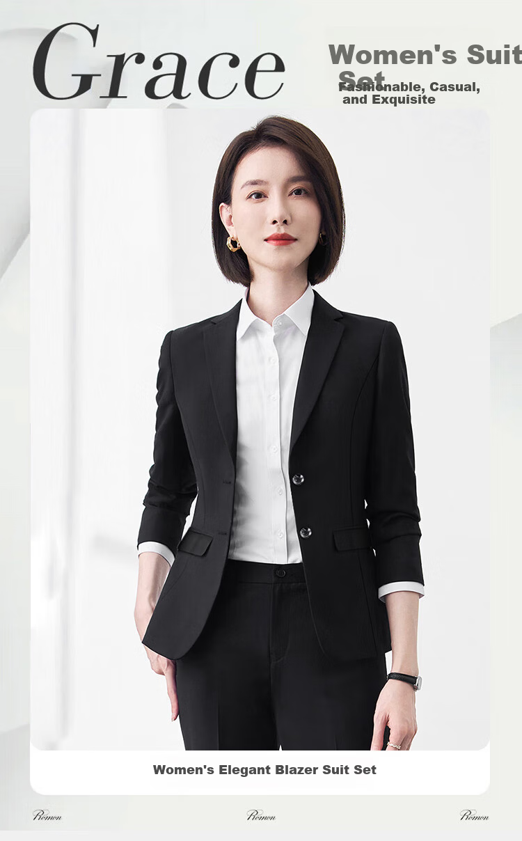 ROMON Women's Blazer Suit Professional Solid Slim Fit Casual Workwear High-End Jacket 1