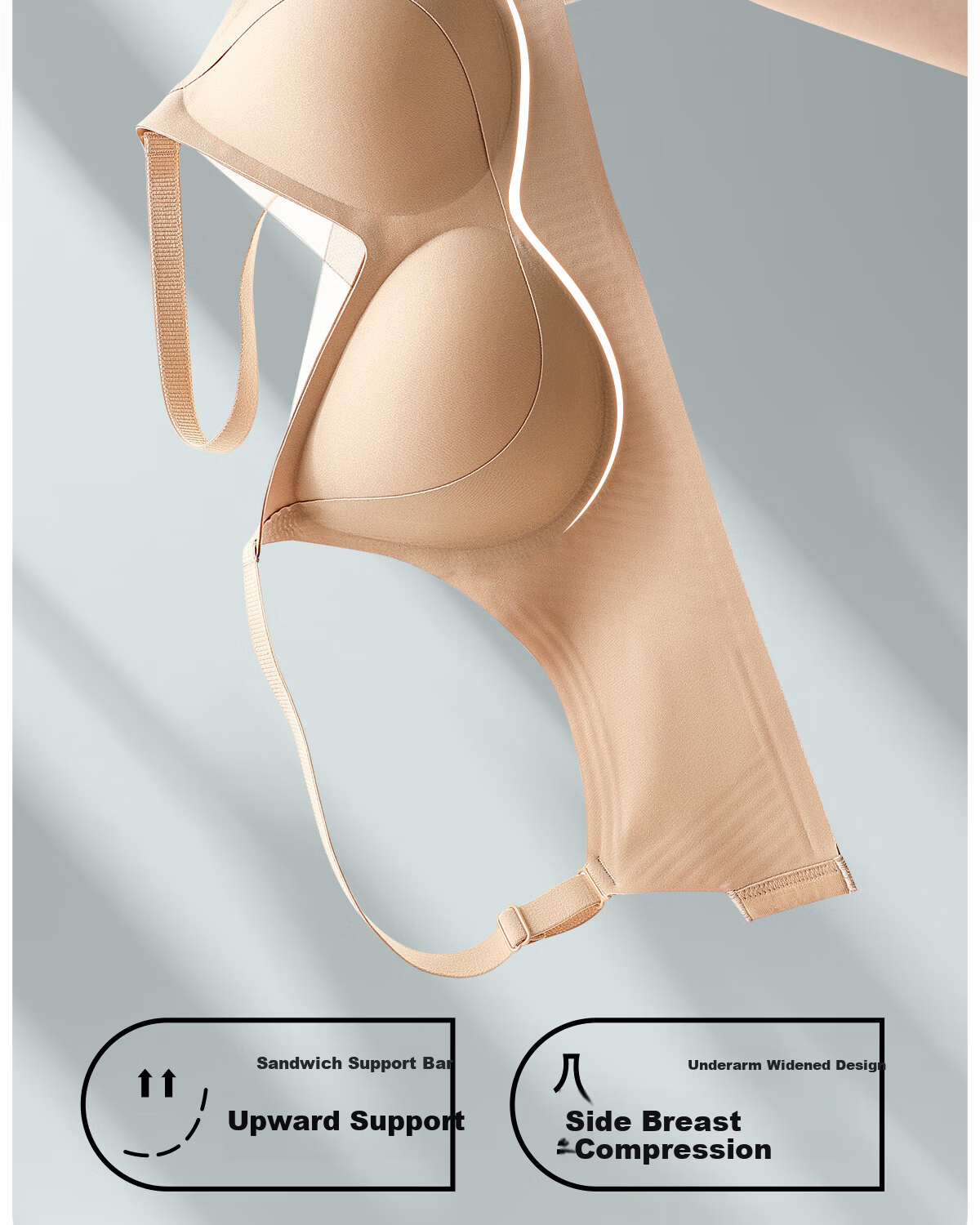 Tingmei Women's Seamless Wireless Bra, Small Chest Push-Up, Anti-Sagging, Side Support, Large Chest Lift, Sexy, Apricot, Size M 3