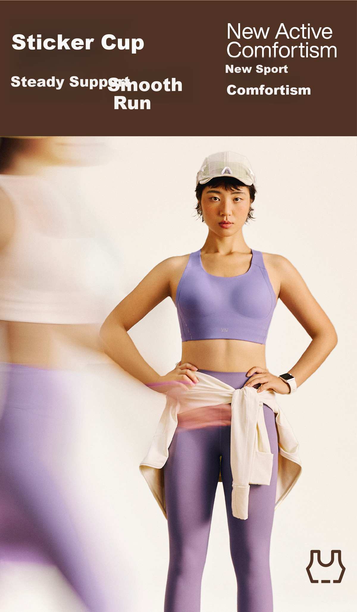 VFU Stick-On Cup High-Strength Sports Bra Integrated Fit Quick-Dry Strong Support Running Fitness Milk Apricot L 2