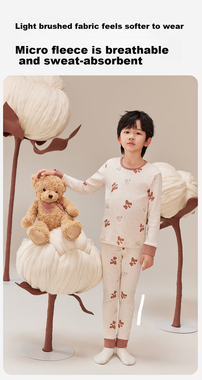 Dingguagua Natural Colored Cotton Children's Autumn Long Johns Set 100% Cotton Thermal Underwear Girls Cotton Sweater 6122 170 5