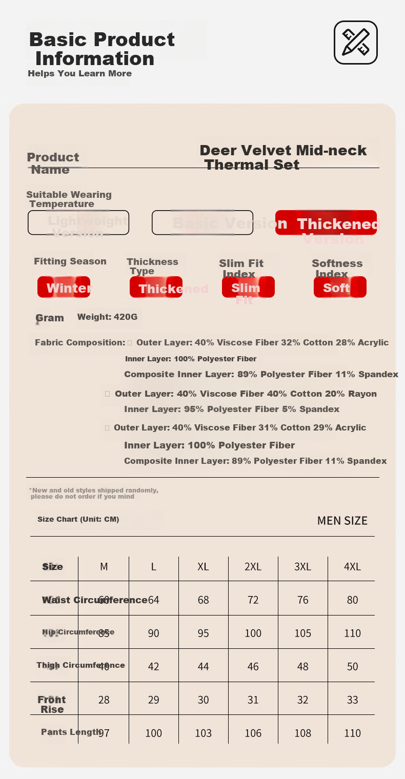 PLAYBOY Thermal Underwear for Men, Fleece-Lined And Thickened, Men's Warm Underwear, Autumn And Winter Top And Bottom, Round Neck 17
