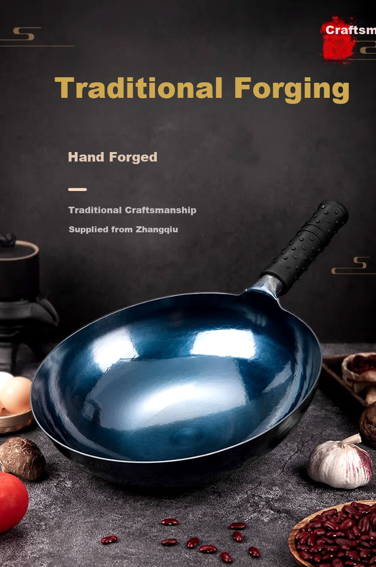 Gesidun Zhangqiu Large Belly Pot, Hand-Forged Traditional Wok, Uncoated Non-Stick Baby Food Pan, Mirror Finish Style, 28cm 1