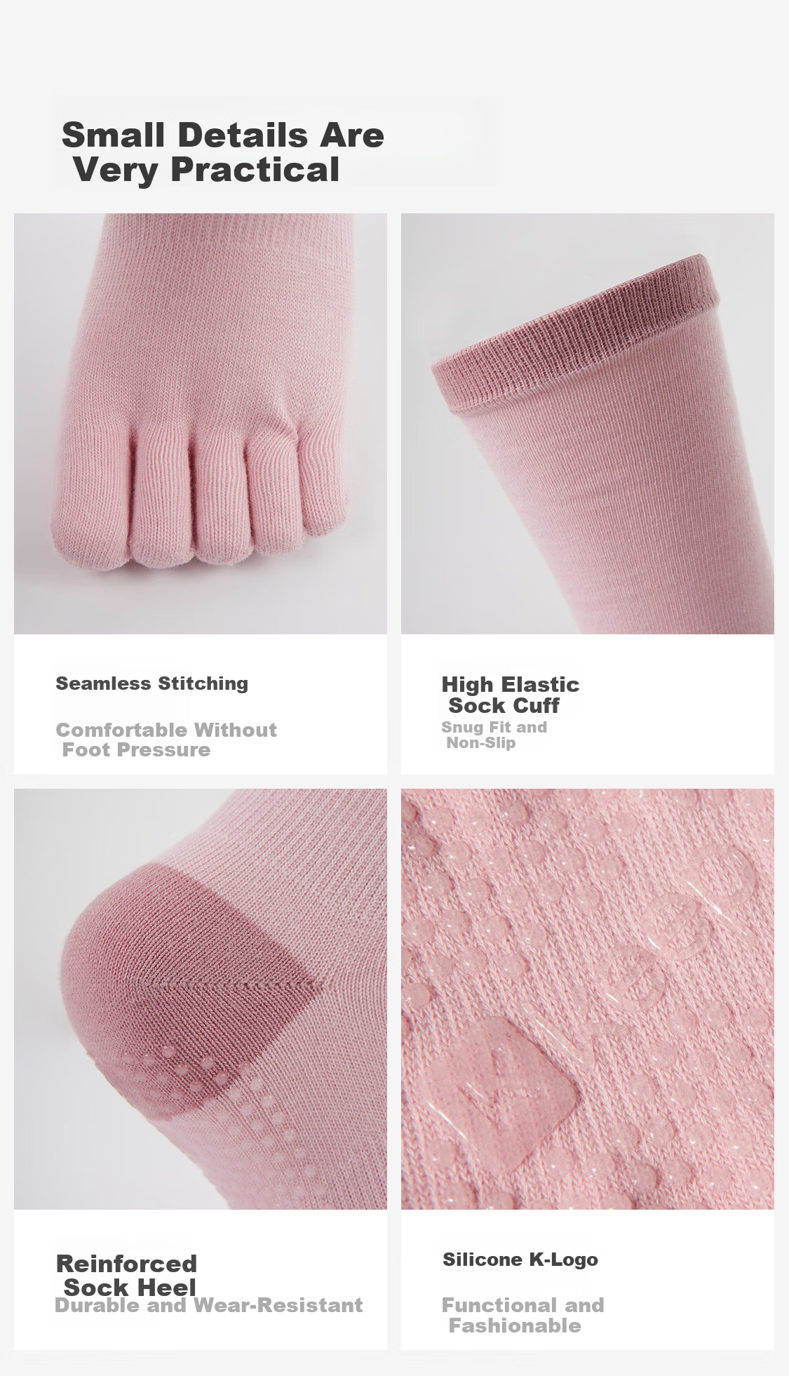 Keep Mid-Calf Yoga Socks Five-Toe Non-Slip Finger Separation for Women Indoor Floor Sports Dance Pilates Mint Green 9