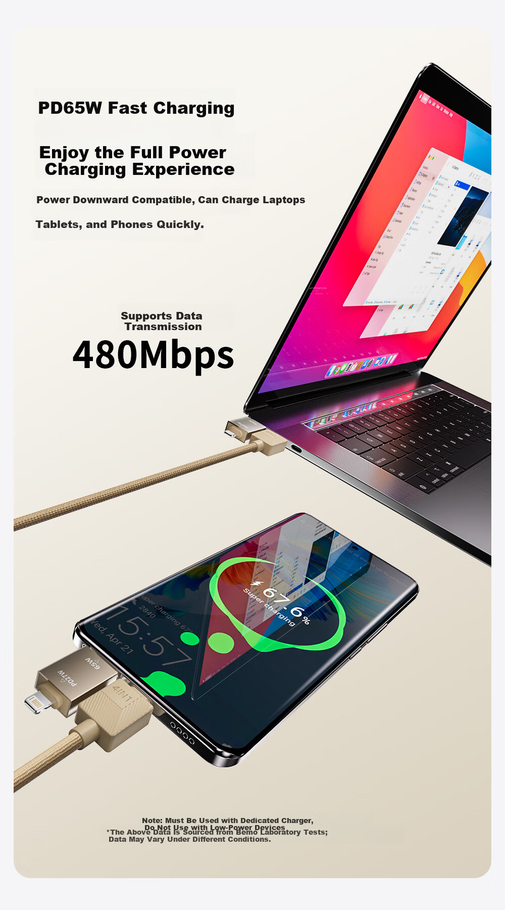 Beimo Magnetic Charging Cable 240W Fast Charge 4-in-1 Data Cable Car Data Cable Compatible with Apple 17/16/iPad/Laptop/Huawei/Xiaomi 1.2m 4