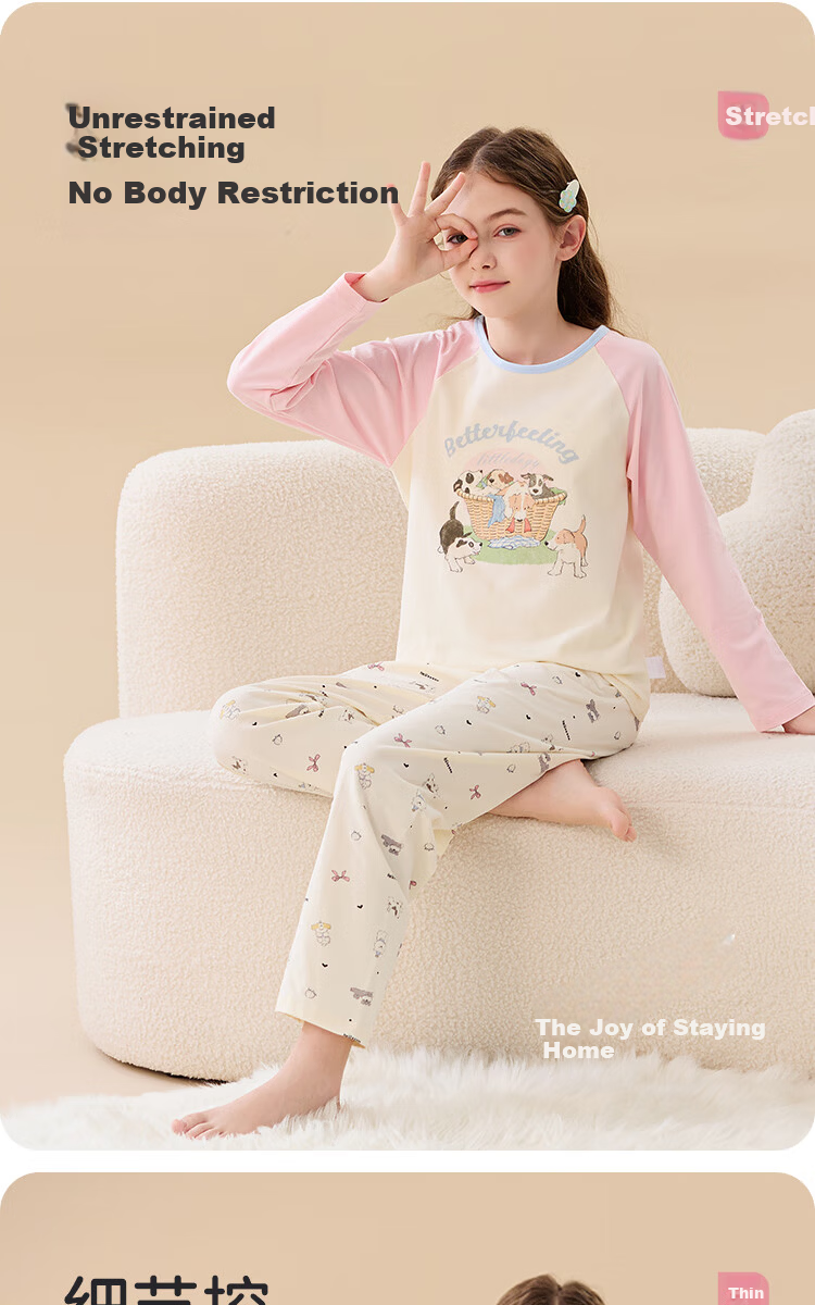 Miiow Kids Pajamas 100% Cotton Girls' Sleepwear Spring Autumn Lightweight Baby and Big Kids Summer Homewear Set 5