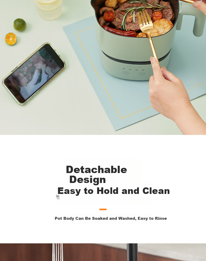 ROYALTY LINE Portable Electric Cooking Pot 2.2L Foldable Travel Pot 800W Detachable Dormitory Pot for 1-2 People Electric Hot Pot Smart Temperature Control Multifunctional Cooker 14