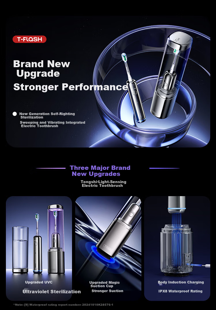 T-FLASH Electric Toothbrush with Vibration and UV Sterilization, Wobbler Design, Shock-Absorbing Brush Head, Unisex Gift Box, Birthday and Anniversary Practical Couples Gift Set 5