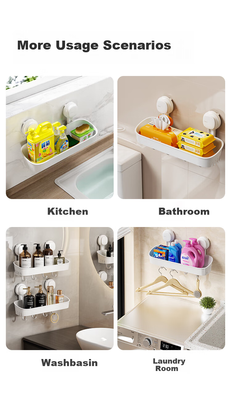JD Jingzao Kitchen Multifunctional Storage Rack with Hook, No-Drill Suction Cup Spice and Seasoning Organizer Box [No Nails, No Glue] 9