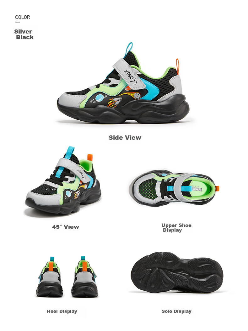 XTEP Kids Mesh Cartoon Element Sports Shoes Non-Slip Sole Boys Casual Shoes Deep Blue/Classic White Size 28 18