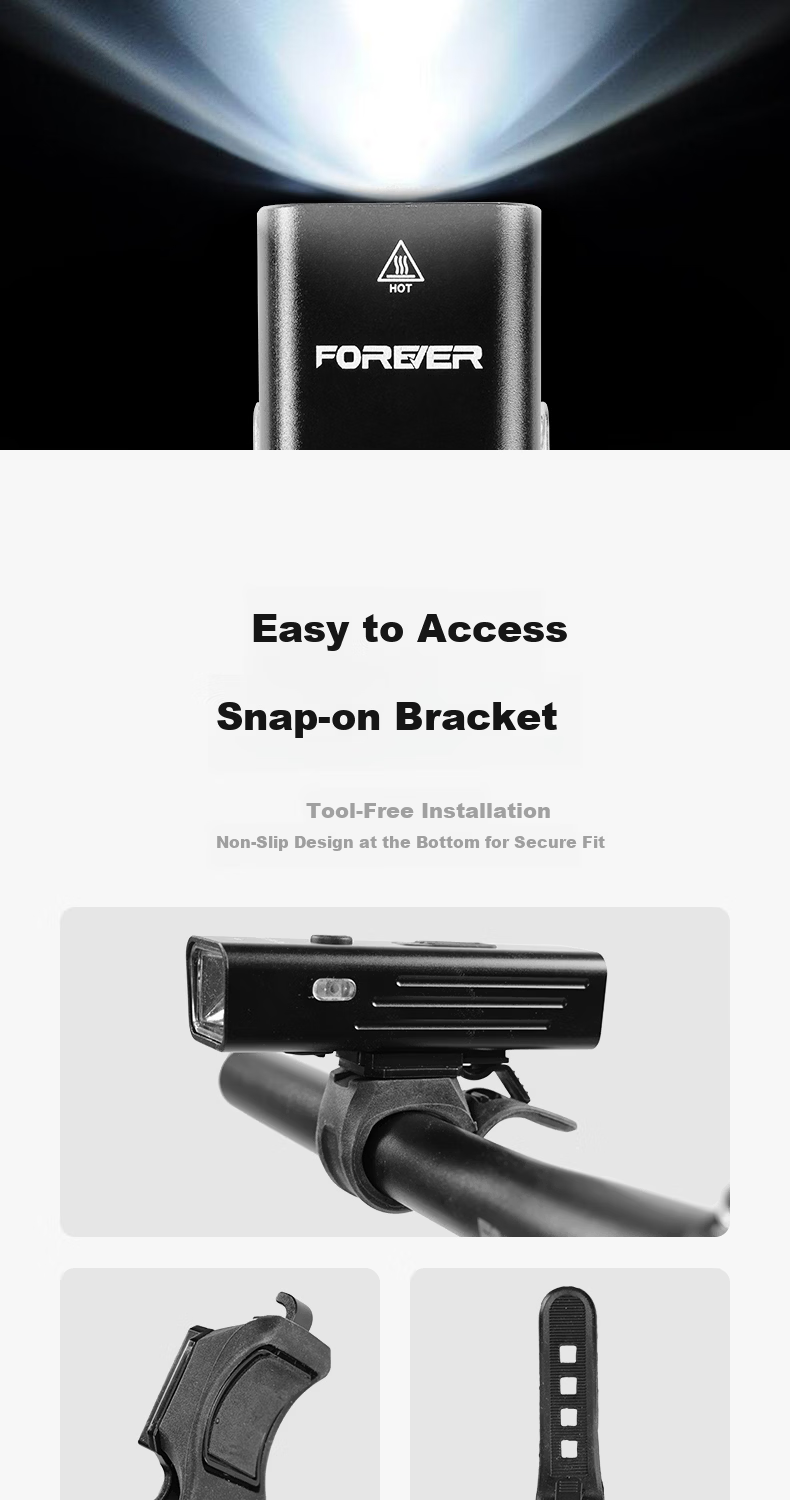 Forever Bicycle Front Light Night Riding High Brightness Flashlight 260 Lumens 4 Modes 800mAh 9