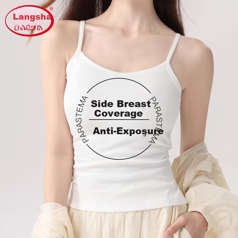 Langsha Pure Cotton Women's Summer Camisole Thin Strap Vest Slim Fit Sleeveless Top with Side Coverage and Beautiful Back Design