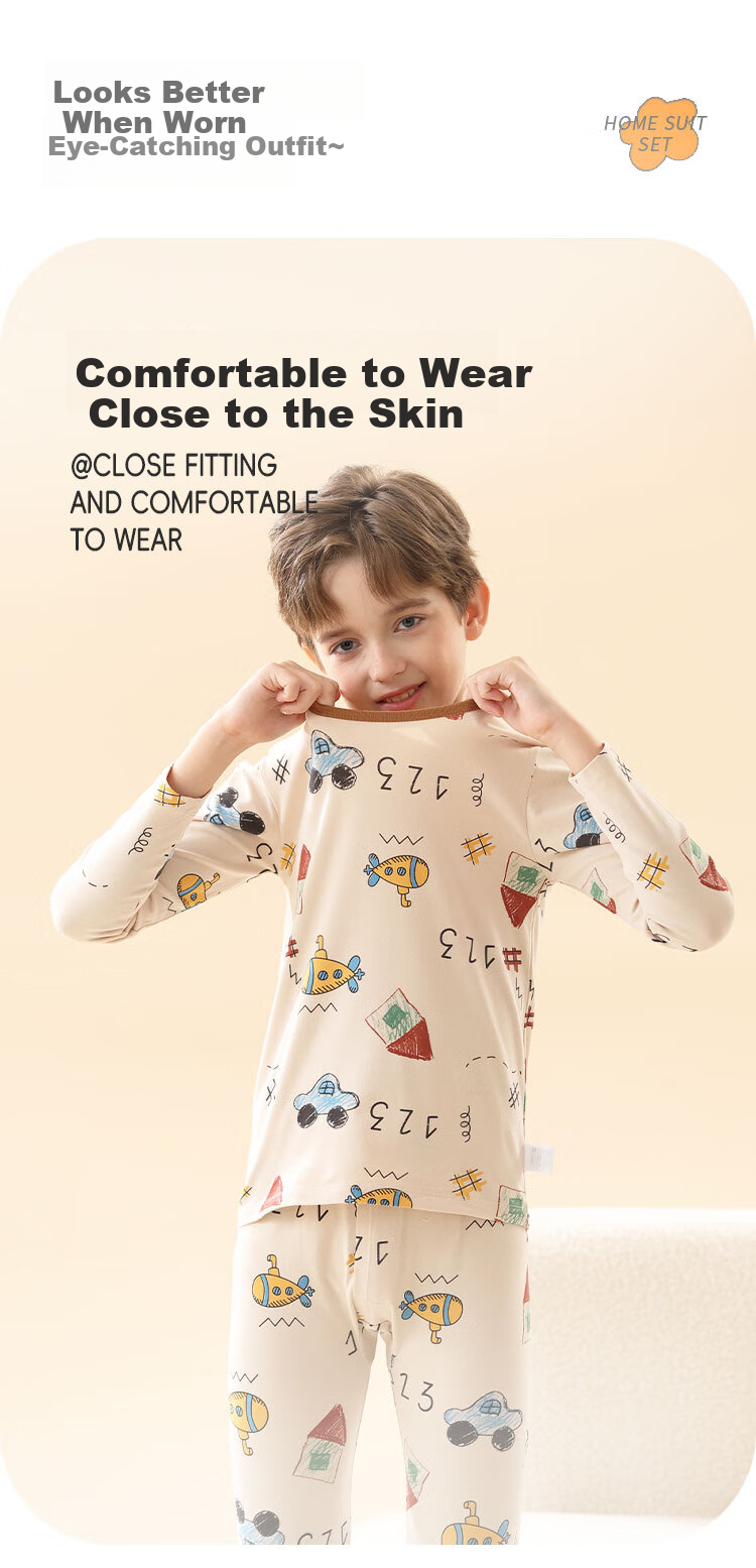 Urban Beauty Children's Thermal Underwear Boys Pure Cotton Autumn Clothes Autumn Pants Big Kids Baby Autumn Winter Youth Cotton Pajama Set 7