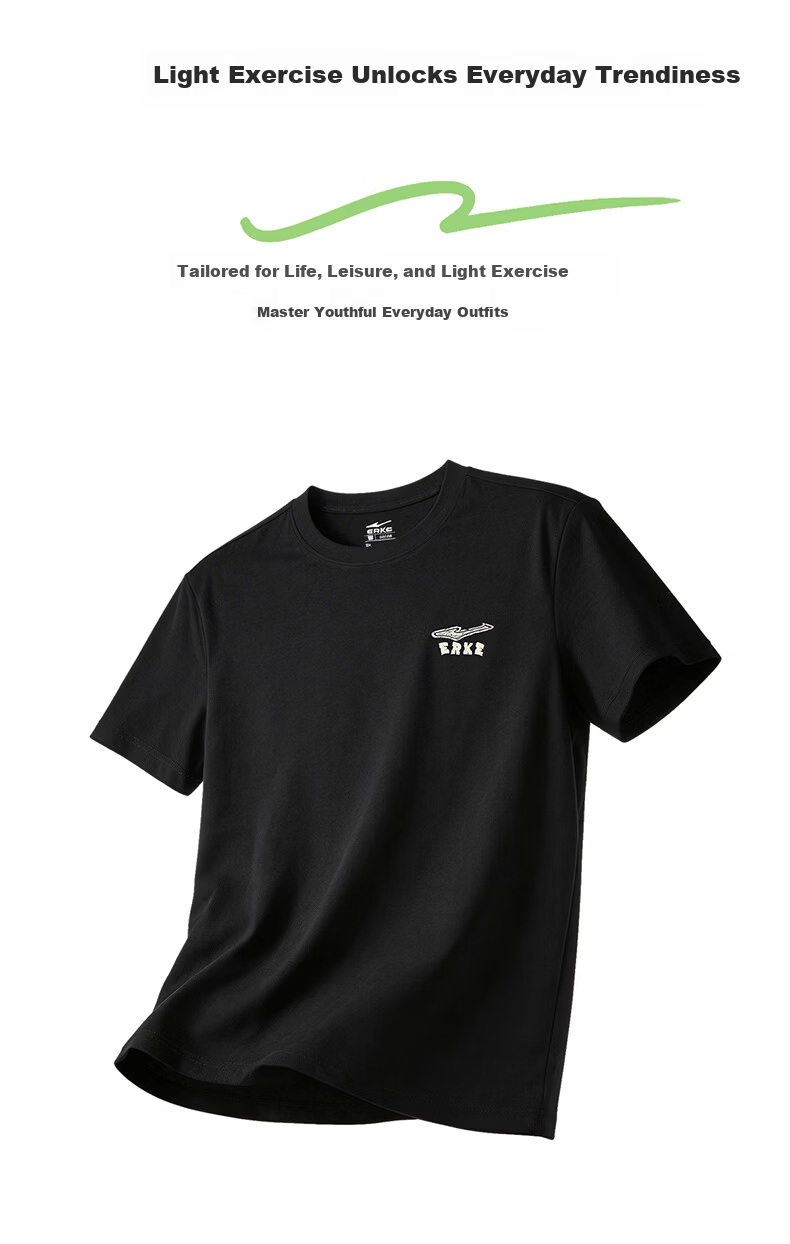 Erke Men's Short Sleeve T-Shirt Summer Casual Outdoor Sports Crew Neck Knit Tee Loose Fit Trendy Top 2