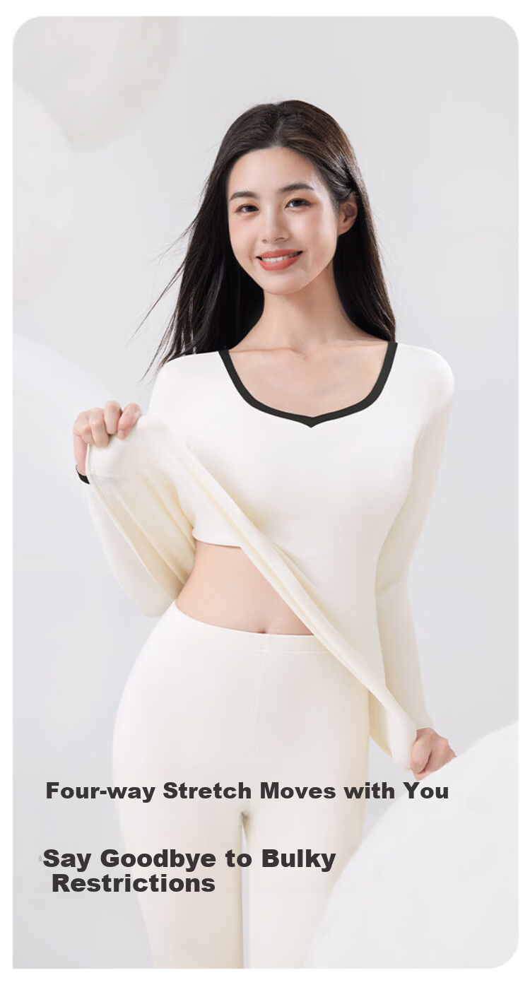 Caiyue Women's Thermal Underwear Set Antibacterial Hyaluronic Acid Heart-Shaped Neck Base Layer Fleece Medium Thickness Seagull Neck Autumn Top and Bottom 4
