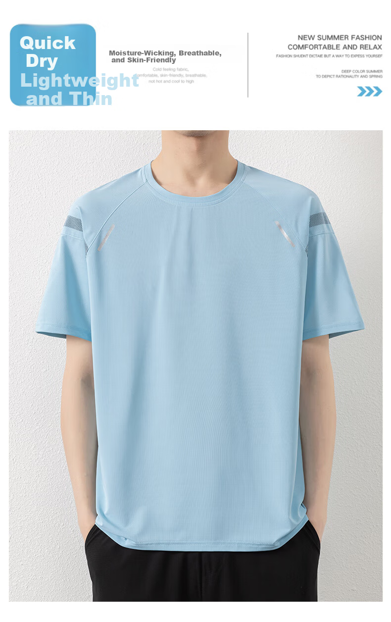 ROMON Men's Short Sleeve T-Shirt Summer Thin Loose Casual Ice Silk Cooling Sports Quick-Dry Base Shirt 8204 Silver Gray 3XL 1