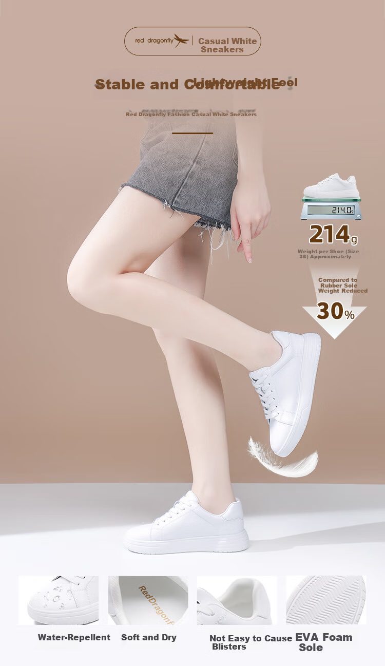 Red Dragonfly Women's White Sneakers Low-top Casual Shoes Soft Sole EXB350701 White Size 38 1