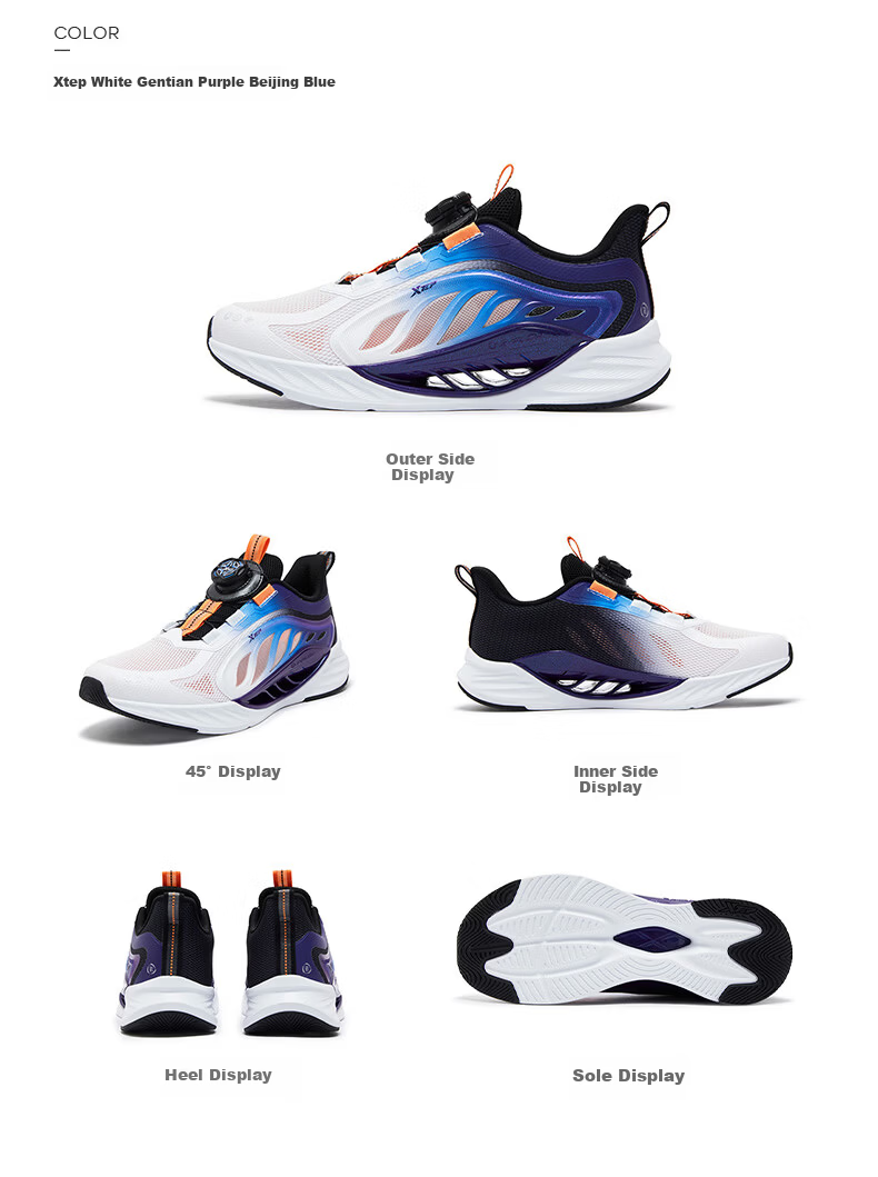 XTEP Hydrogen Wind 8.0 Kids Boys Toddler Rotating Buckle Running Shoes White/Indigo Purple/Beijing Blue Size 27 15