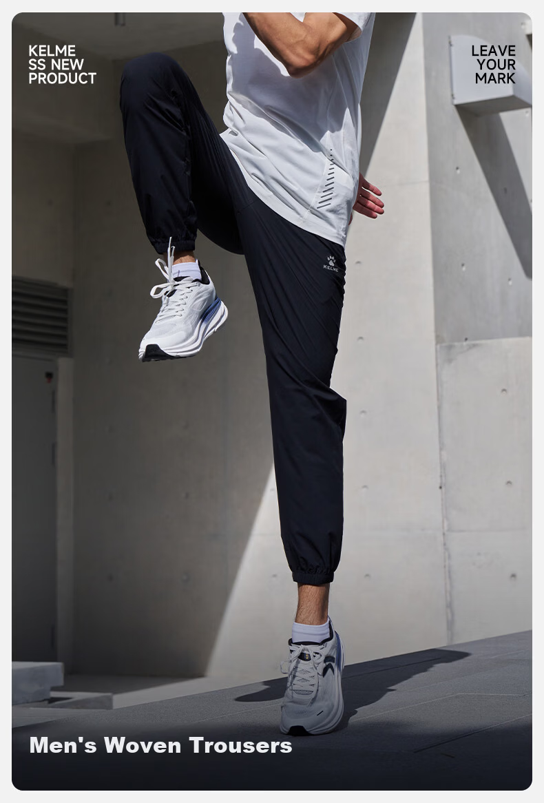 KELME Quick-Dry Sports Pants Summer Lightweight Breathable Antibacterial Jogger Woven Casual Trousers Agate Black 4XL 1