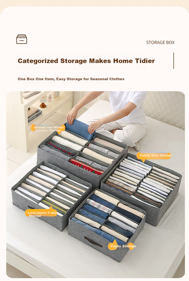 40,000 Kilometers Foldable Double-Row Divider Clothes Storage Box Underwear Drawer Dustproof Pants Organizer Box for Home 6