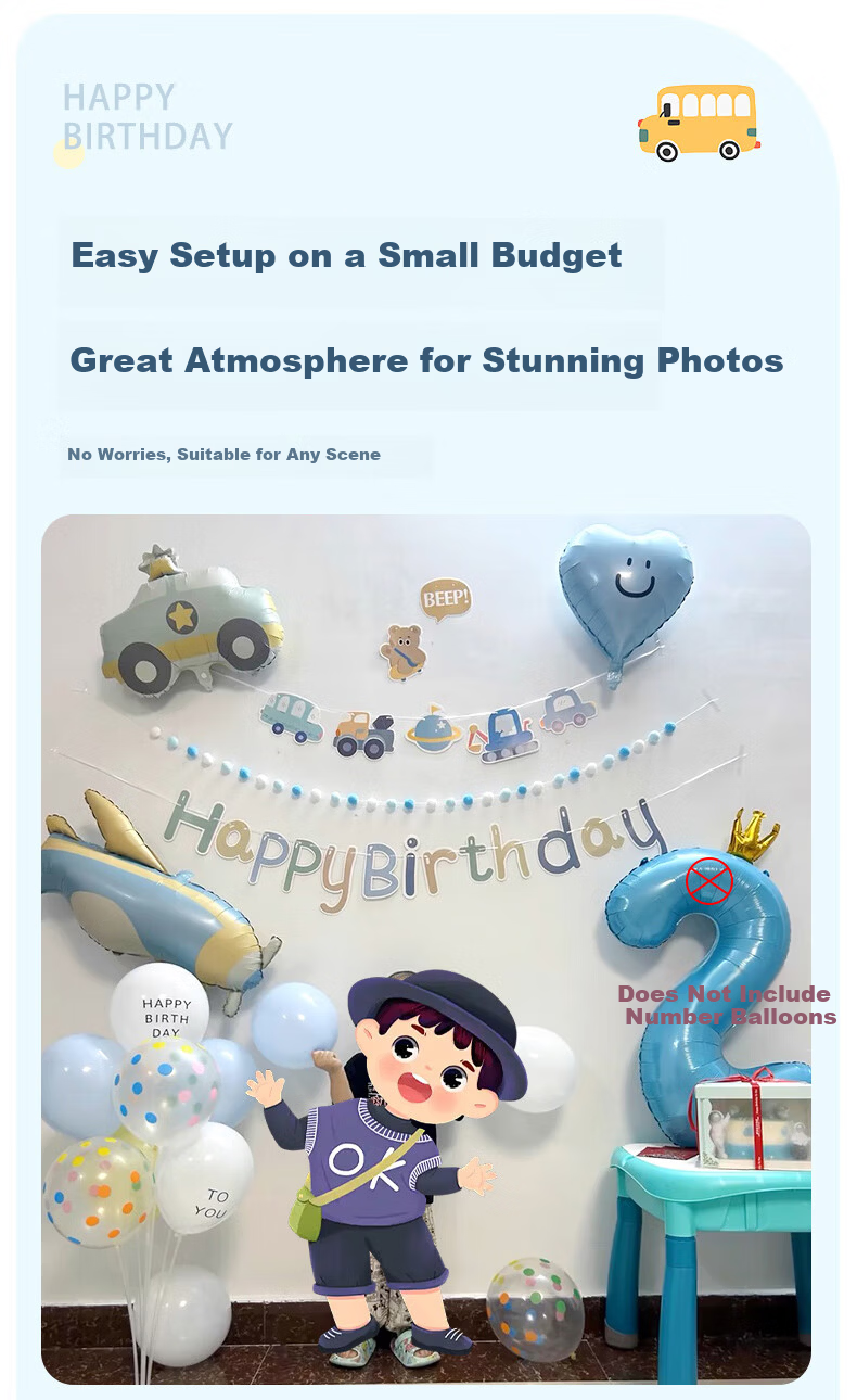Domeyi Birthday Party Children's Balloon Decoration Scene Setup Birthday Decoration Boys Girls Birthday Set Little Car 1
