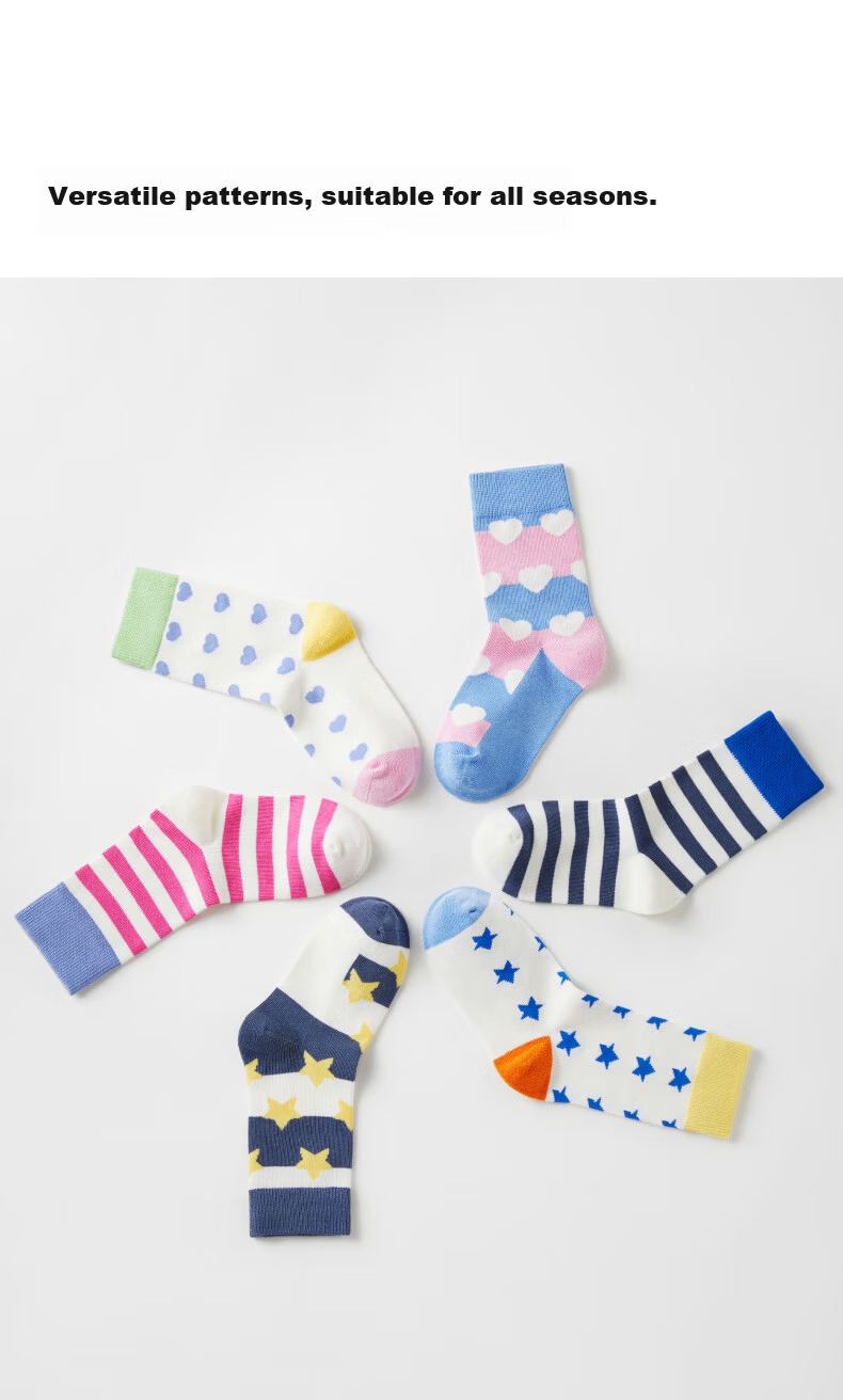 Bananain 301C Kids Mid-Calf Socks Breathable Skin-Friendly Comfortable Antibacterial Odor-Resistant All-Season 5 Pairs for Boys and Girls 3