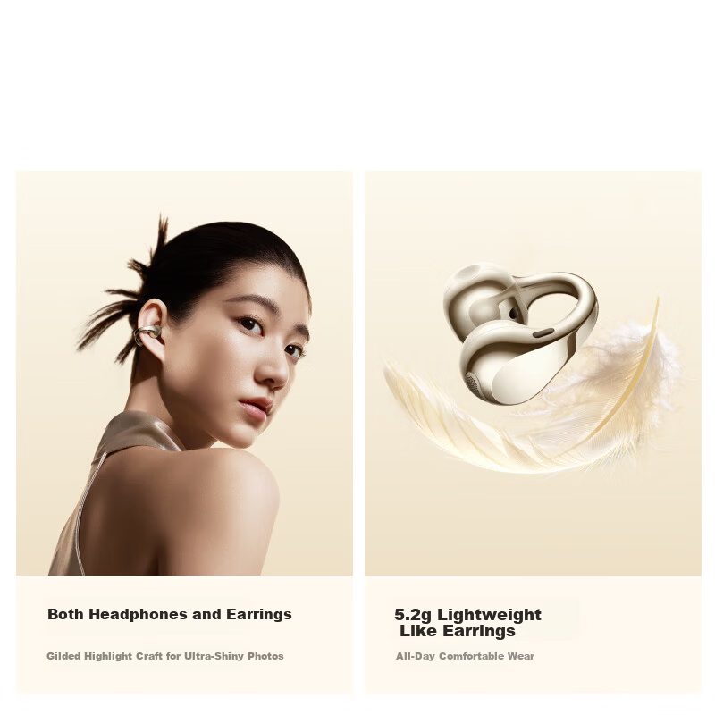 OPPO Enco Clip2 Open-Ear Clip-On Wireless Bluetooth Earphones Long Battery Life Morning Mist White for Apple Huawei Xiaomi Phones