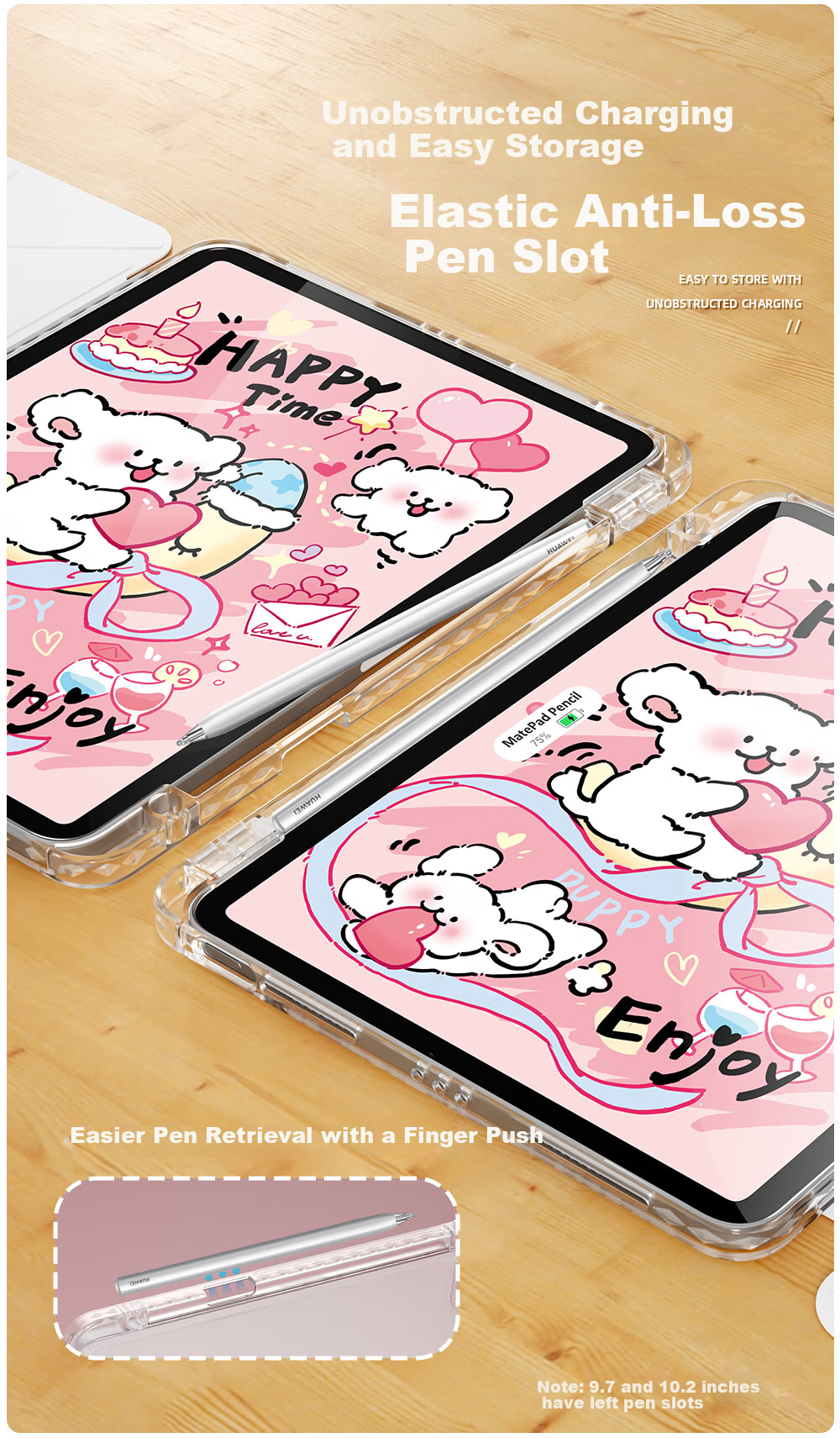 QBOSS Huawei MatePad Pro 12.2 Case Air 12 Tablet MatePad 11.5s Protective Cover Shockproof Pen Slot Slim Y-Shaped Multifunctional Folding Pink Dog 6