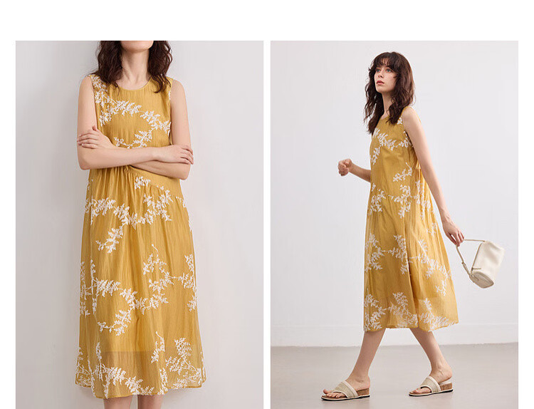 Demana [Lycra Breath Poem] Summer Vacation Style 3D Embroidered Sleeveless Patchwork Elegant Mid-Length Dress for Women 5