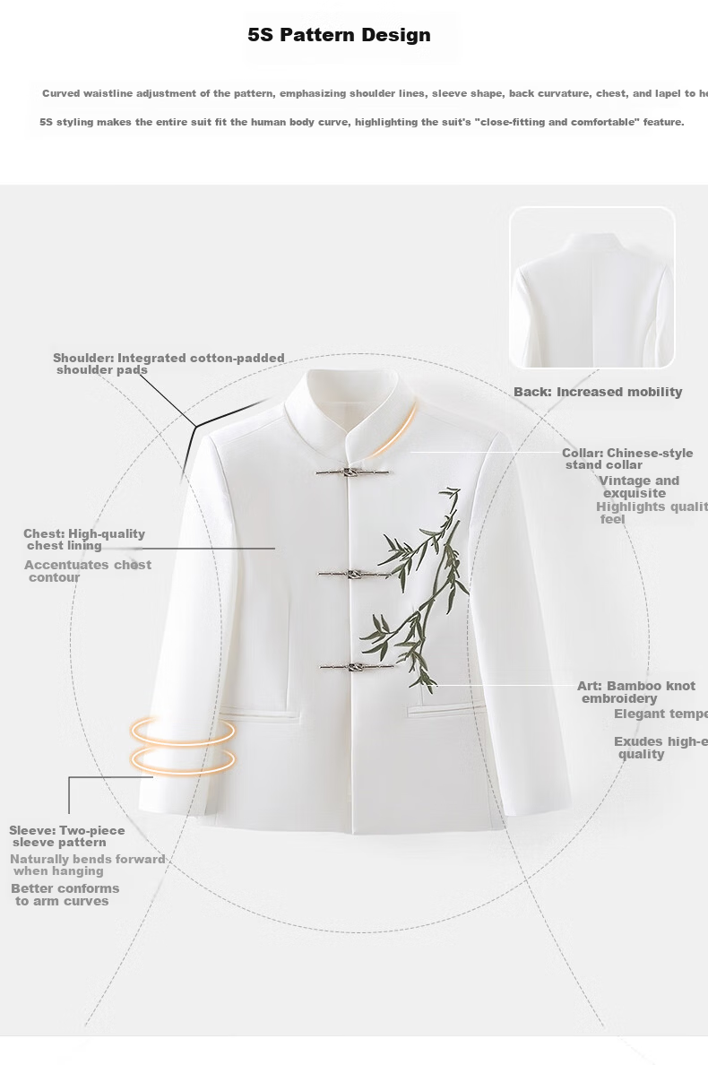 Romon Boys' Zhongshan Suit New Chinese Style Children's Performance Tang Suit Boys' Chinese Style Suit Set White 160 11