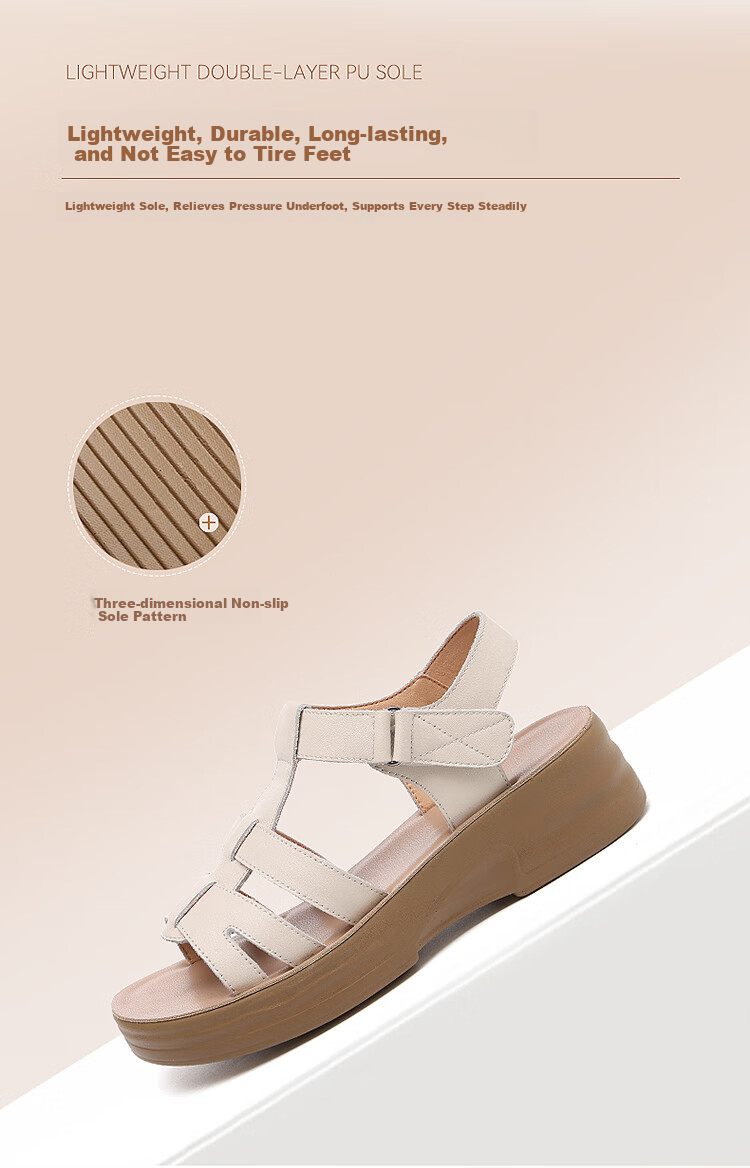Red Dragonfly Women's Soft Sole Comfortable Commuter Leather Sandals Wedge Soft Leather Slippers WTK251662 Off-White Size 37 6