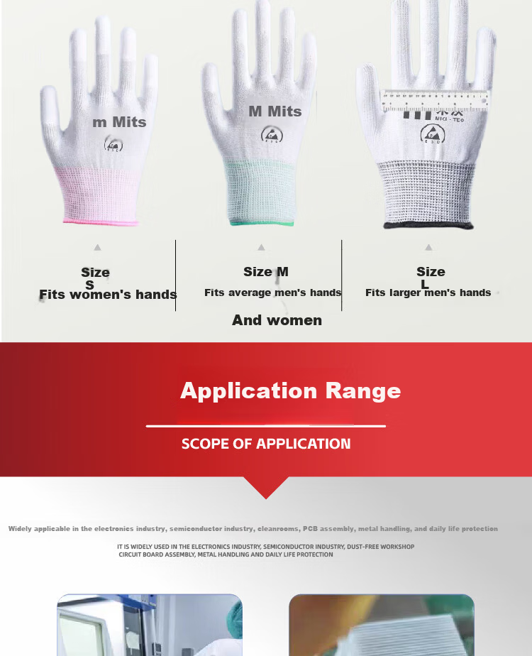 Mitz Anti-Static Gloves Carbon Fiber Coated Finger Gloves Winter PU Coated Lightweight Dust-Free Breathable Non-Slip Assembly Electronic Factory Labor Protection Gloves Size S Small (10 Pairs/Pack) 8