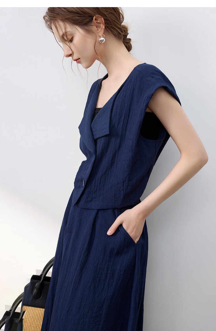Demana Elegant Workplace Summer Fake Two-Piece Irregular Half-Placket Sleeveless Waist-Slimming Mid-Length Dress for Women 15