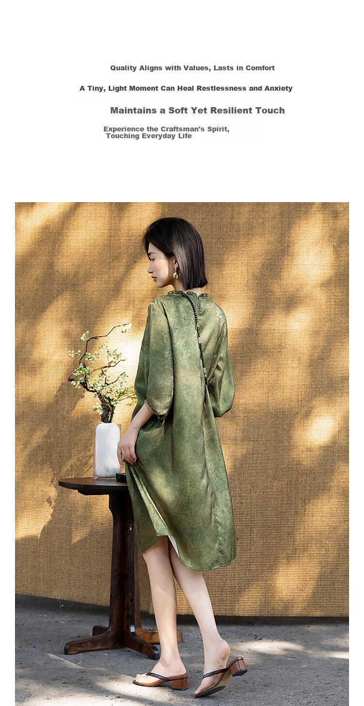 Demana "Smoke Envelops Cold Water" Spring National Style New Chinese Silk Jacquard Slim Fit Short Sleeve Dress for Women High-End Feel 2