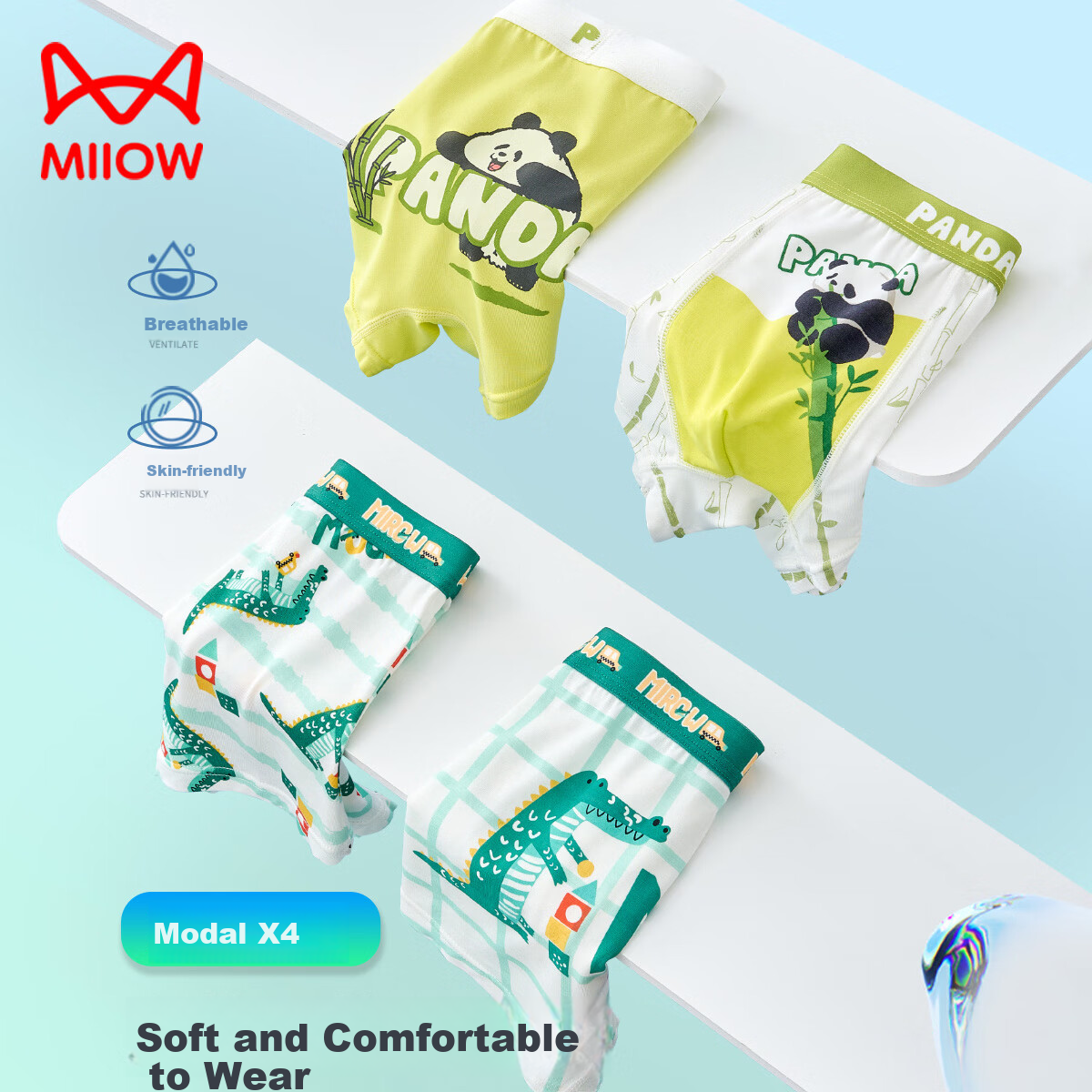 MiiOW Boys' Modal Boxer Briefs 3-Pack Summer Thin Ice Silk Kids' Shorts for Boys Age 6-12