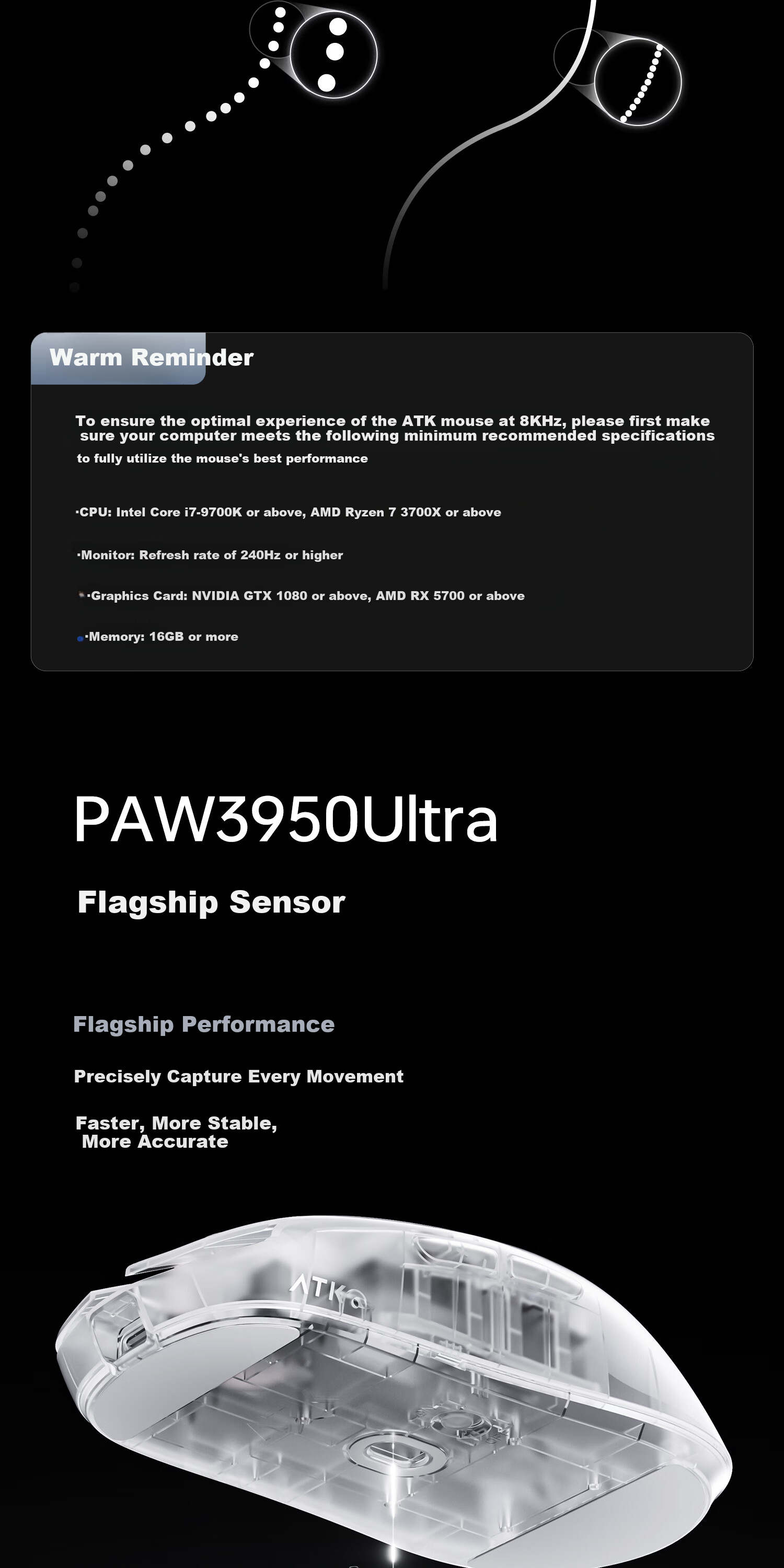 ATK LieKong ZERO Wireless Mouse Wired/Wireless Dual-Mode Lightweight Ergonomic Gaming Office Mouse ZERO White Transparent 8