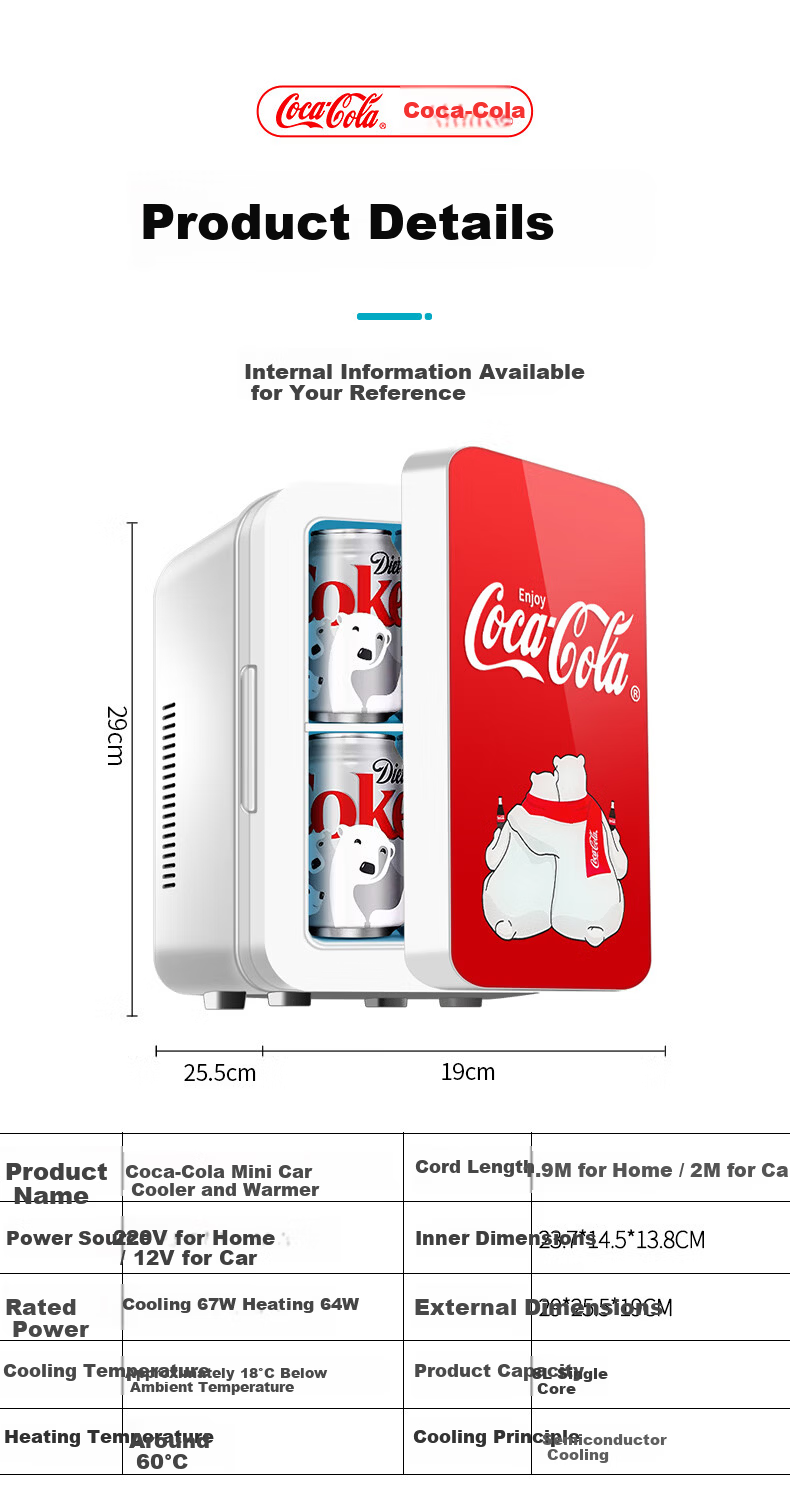 Coca-Cola Car Refrigerator, 20L Small Fridge, Digital Temperature Control, Breast Milk Storage, Mini Fridge for Dormitory And Office, Cooling And Heating Refrigerator 8