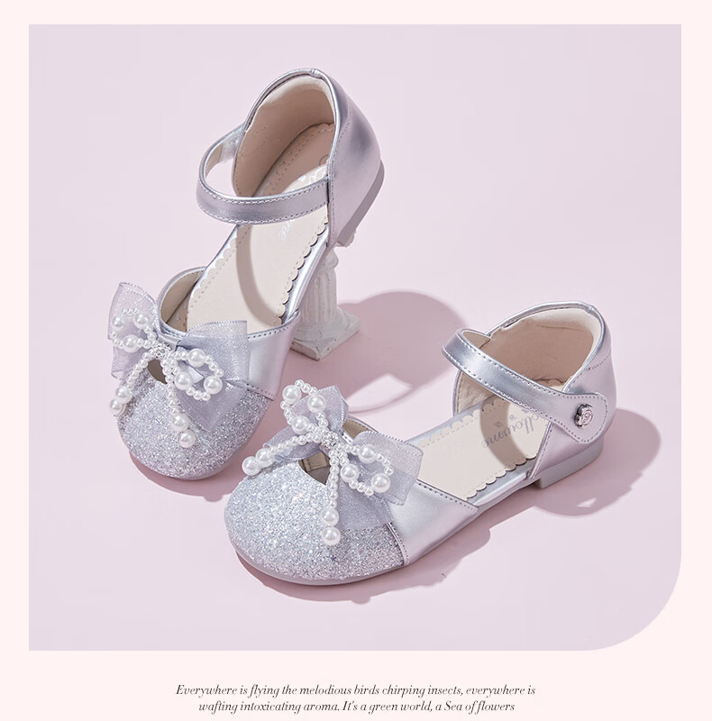 Fulomi Girls' Half Sandals 26 Summer Sweet Crystal Princess Leather Shoes Soft Sole Breathable Single Shoes Silver 26 6