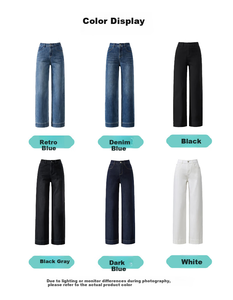 ESE-Y Wide-Leg Retro Petite Straight-Leg Jeans for Women 2026 Spring Slim Fit Black 30 47