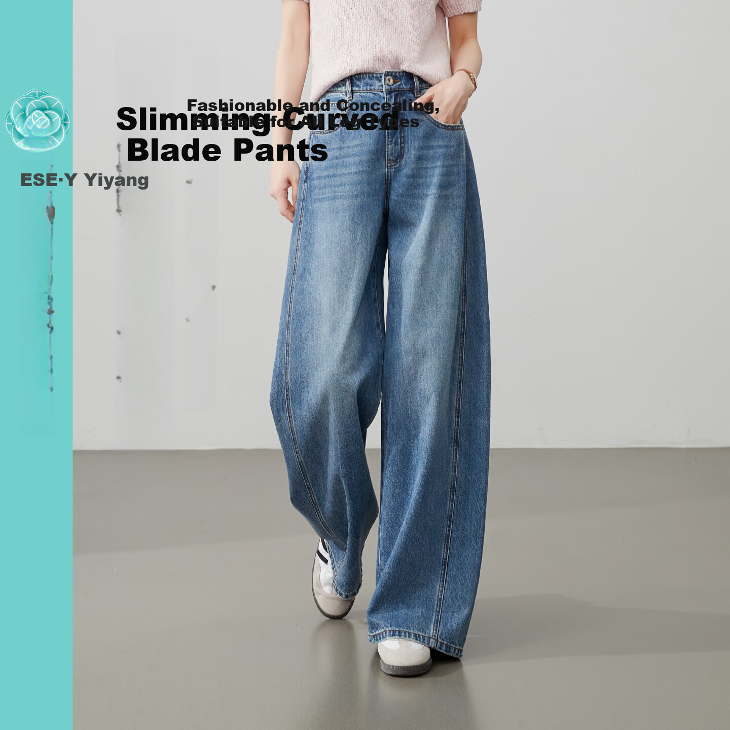 ESE-Y Curved Blade Women's Jeans 2026 Spring New Wide-Leg Straight Pants Denim Blue 25
