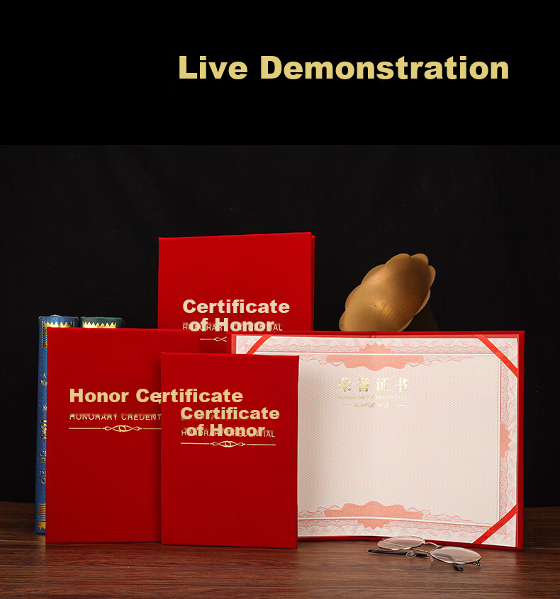 Elifo 10-Pack Red Velvet Honor Certificate Covers with Core, 12K Custom Blank Award Certificate Paper, Training Commendation Certificate Paper, Printable, 20 Sheets A4 Inner Pages 13