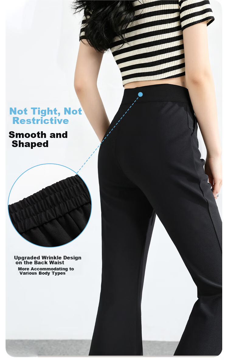 FitonTon Women's High Waist Flared Pants Winter Fleece Lined Thickened Elastic Waist Horseshoe Casual Draped Stretch Black Bootcut Pants 1