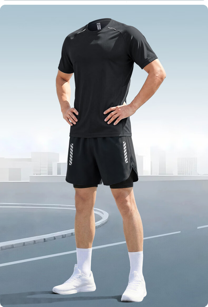 BURUITE Men's Summer Sports Set Short Sleeve Shorts Ice Silk Quick-Dry T-Shirt Track and Field Training Fitness Running Basketball Badminton Apparel 12