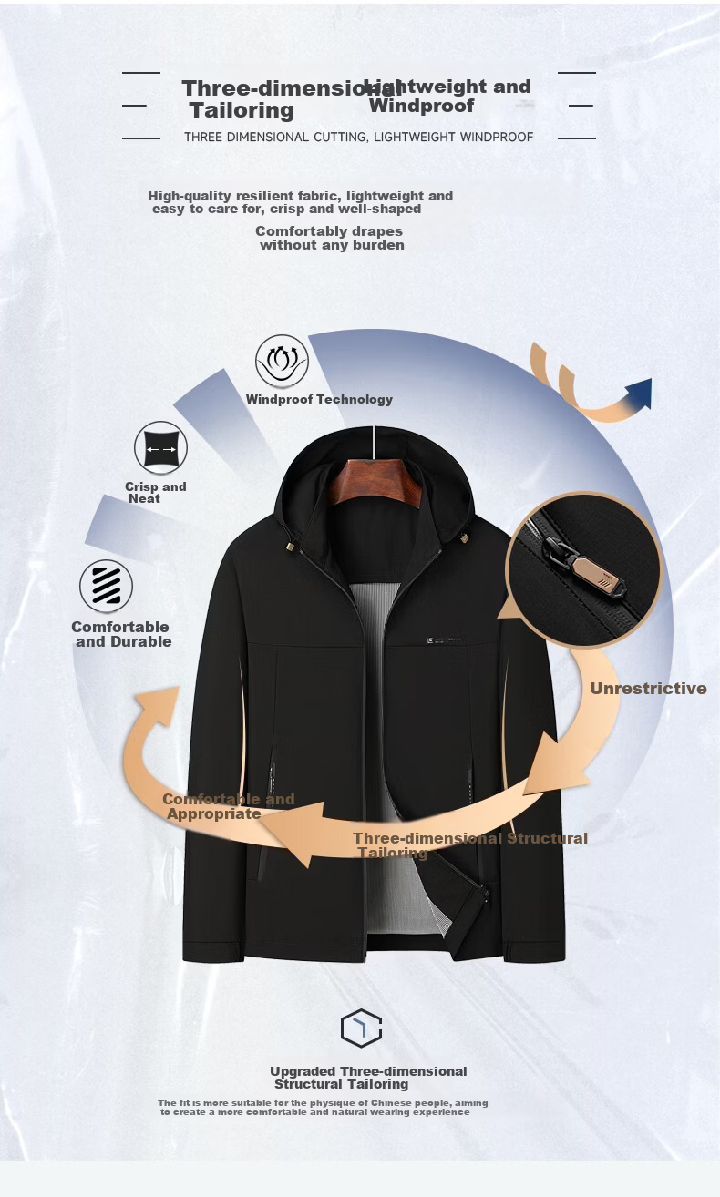 SHANSHAN High-End Jacket for Men, Spring And Autumn Casual Striped Inner Lining Zipper Coat with Detachable Hood, Dad's Clothing 9
