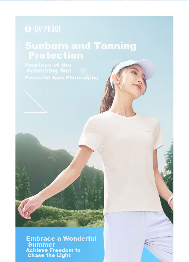 ERKE Women's Summer Sun Protection T-Shirt, Slim Fit Round Neck Knit Short Sleeve UPF50+ Outdoor Sunblock Top 2