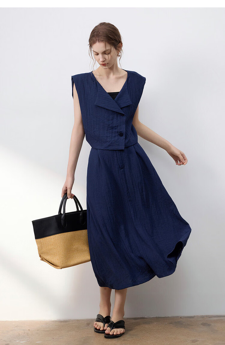 Demana Elegant Workplace Summer Fake Two-Piece Irregular Half-Placket Sleeveless Waist-Slimming Mid-Length Dress for Women 17