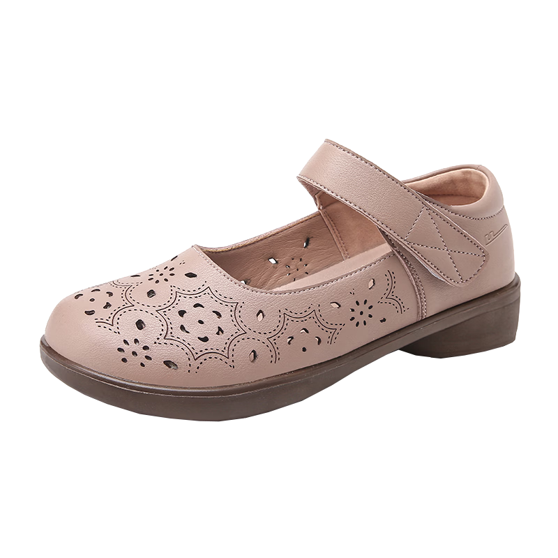 Warrior Women's Summer Soft Sole Flat Middle-aged and Elderly Non-slip Leather Sandals 0154 Dusty Pink Size 37